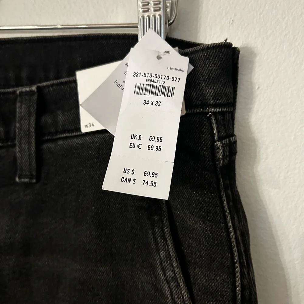 ⭐️ NEW Hollister Baggy Men's 34x32 Black Cargo Pants Jeans